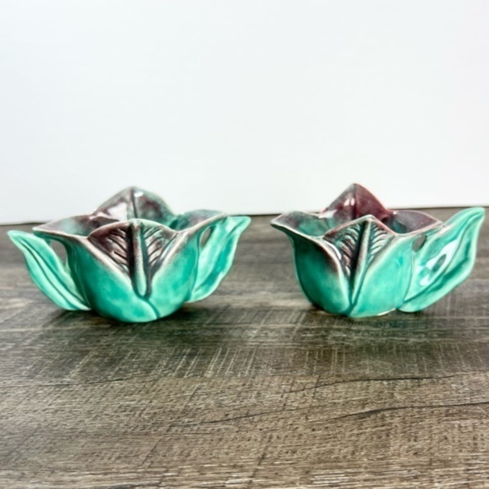 Mid Century Modern sugar bowl & creamer Purple Teal vintage Pottery MCM grandma